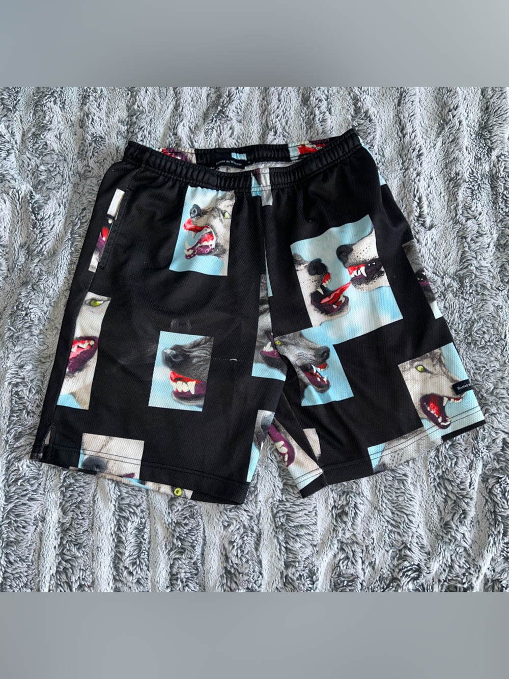 Men's Black Athletic Shorts with Wolf Print
